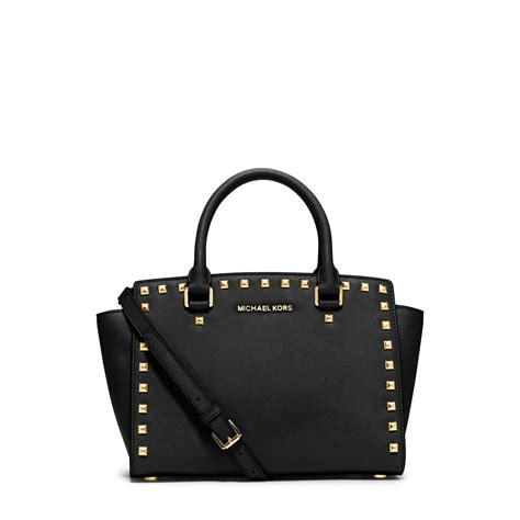 michael kors selma medium messenger studded|selma saffiano leather medium satchel.